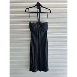NWT BCBG Maxazaria  Woman's Black Beaded Strap 100% Silk Dress  size Large